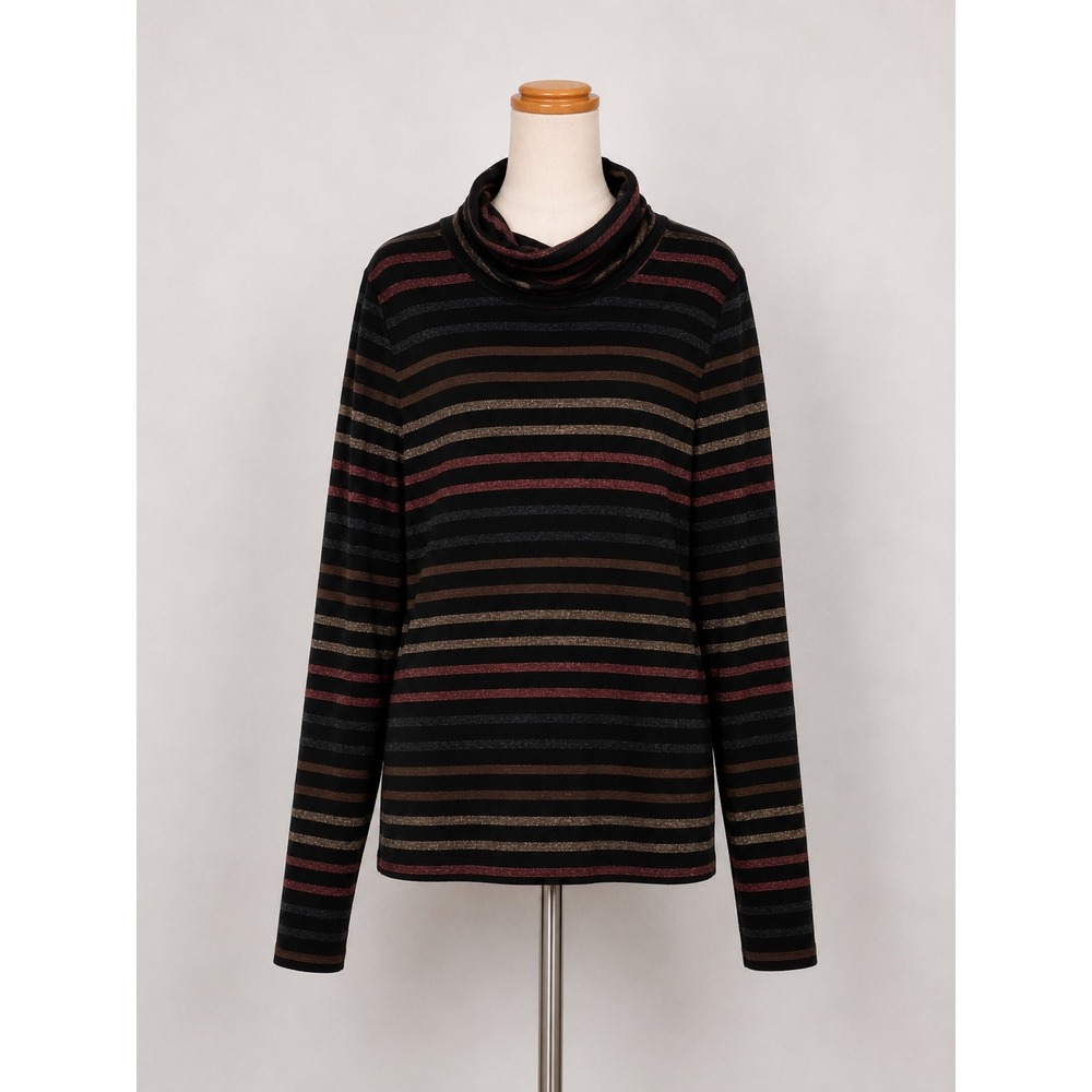 Veronica‎ Beard Jeans Womens L Black Metallic Striped Cowl Neck Top J3480210